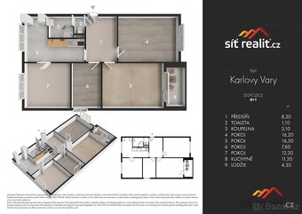 Prostorný byt 4+1, 84 m2, klidná ulice, výhledy do zeleně, K - 3