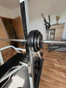 Multifunkční polohovací lavice se stojanem, osy, závaží. - 3
