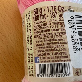 50g háčkovací příze Alize bella- růžovo bílá - 3