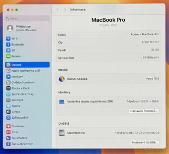 MacBook Pro 14” 2023/32GB RAM/M2 PRO/1TB SSD/Záruka - 3