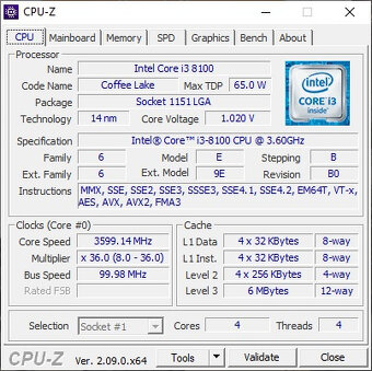 INTEL CORE I3-8100 - 4x 3.6GHZ - SOCKET 1151 8TH GEN - 3