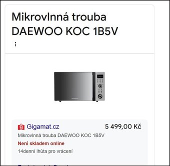 Mikrovlnná trouba DAEWOO KOC 1B5V puvodní cena 5500 - 3