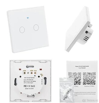 Dvoutlačítkový dotykový WiFi vypínač bez "nuly" - Tuya + R - 3