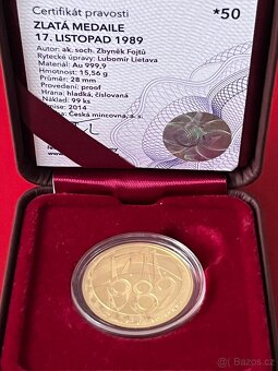 Zlato/ zlatá medaile, mince 17.listopad 1989 - 3