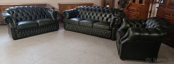 Kožená, Chesterfield(originál)sedací souprava 3+2+1. TOP - 3