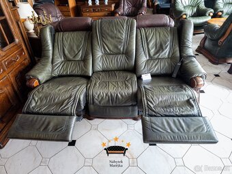 Sedací kožená souprava 3+2+1 2x el relax - kůže, dřevo - 3