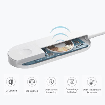 2v1 bezdrátová nabíječka, pro telefon a Apple Watch, bílá, 5 - 3