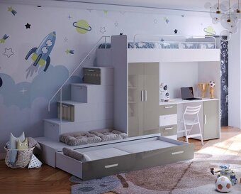 Nová multifunkční patrová postel, psací stůl, skříň - 3