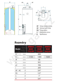 plynový boiler ENBRA typ BGM/11Q/BD, objem 110 litrů - 3