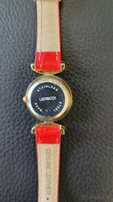 Italské dámské hodinky z murano skla, červený kožený řemínek - 3
