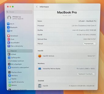 MacBook Pro 15” 2017/16GB RAM/Intel i7/256GB SSD/ Záruka - 3