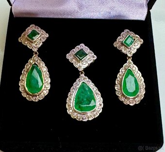STAROŽITNÁ ZLATÁ SOUPRAVA SE SMARAGDY A DIAMANTY - 13,38 ct - 3