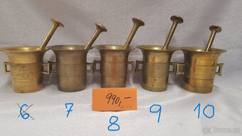 Sbírka mosazných hmoždířu velikosti 3 až 6, i jednotlivě - 3