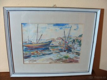 Antonín Tomek - Přístav v Sarajevu - Olejový pastel - 3