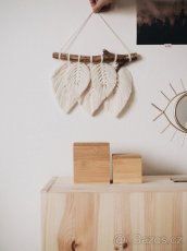 Macramé dekorace na zeď 5 pírek - 3