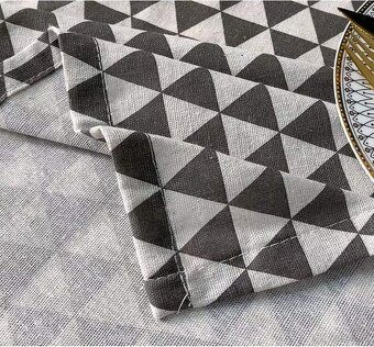 Nové veliké lněné ubrusy - šedobílé - 3