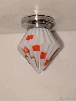 lustr niklovaná mosaz, Art Deco stropnice, původní stínido - 3