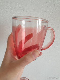 Retro červené skleněné hrnky sklo 2ks - 3