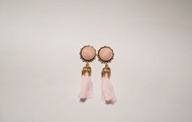 Krásné světle růžové náušnice s třásněmi a kamínky - 3