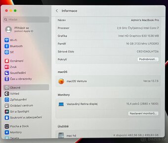 MacBook Pro 15” 2017/16GB RAM/Intel i7/512GB SSD/ Záruka - 3