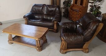 Kožená, rustikální sedací souprava 2+1+ stůl. TOP - 3