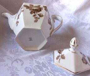 Konvice na čaj šestiboká, růže, Loket 1930-45, art deco - 3
