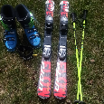 Set lyže 100cm, lyžáky vel. 33-34, hůlky - 3
