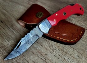růžový Damaškový nůž CLASSIC 16,5cm, ručně vyroben + pouzdro - 3