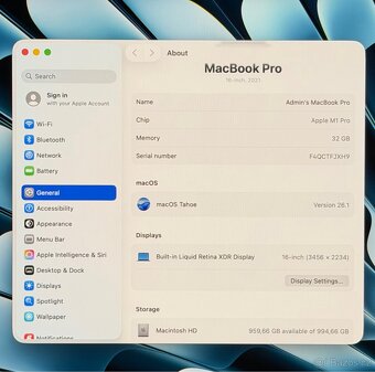 MacBook Pro 16”CTO 2021 /32GB/M1 Pro/1TB SSD DISK/Záruka - 3