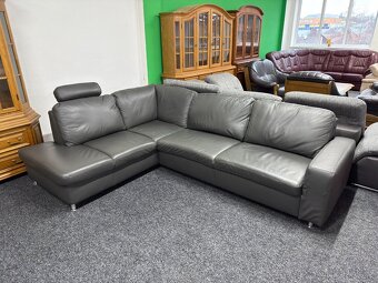 Rohová sedací souprava s taburetem, kožená - 3