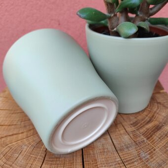 2x Kameninový obal na kytky, šedozelený - 3