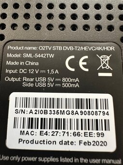 Prodám plně funkční Set top box od O2 SML-5442TW - 3
