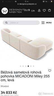 Sedací souprava Samet kremova Bonami Miley Micadoni - 3