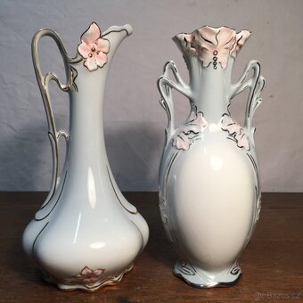 párové vázy Dux - nádherné secesní tvary a květy - 3