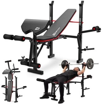 Domácí posilovna - lavice, 2x sada závaží, osa, trenažér aj - 3