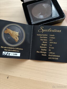 Luxusní 1oz 31,1g čistého stříbra Limitovaná edice Zlaceno - 3