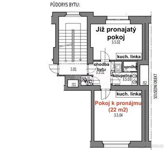 Pronájem samostatného pokoje s vlastním kuchyňským koutem, P - 3