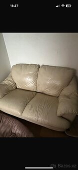 Kožený krémový gauč 3 a 2 plus křeslo - 3