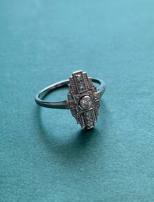 Starožitný zlatý prsten Art Deco s diamanty - 3