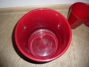 3x vánoční červený keramický obal na květináč - 3