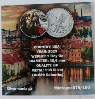 Stříbrná mince Český lev US Eagle 2023 kolor,1oz, číslován - 3
