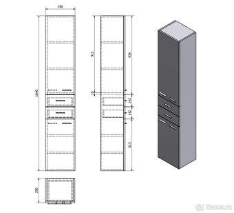 Zoja/Keramia Fresh vysoká skříňka se zásuvkami, 184 x 35 x 2 - 3