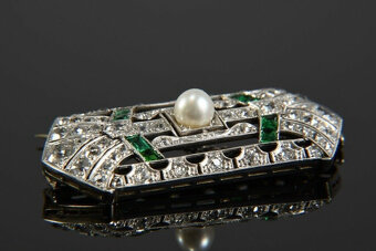 Brož z bílého 14karátového zlata ve stylu art deco s diamant - 3