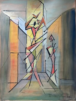František Hudeček 1935, akvarel a tuš, dobový rám - 3