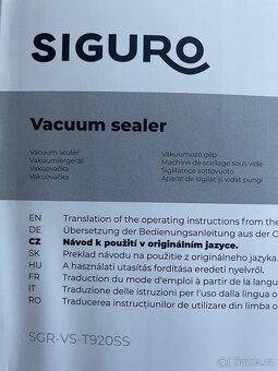 Prodám Vakuovačku Siguro VS-T920SS Dual Seal Professional Va - 3