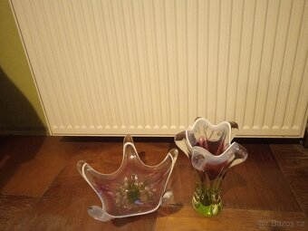 Barevné hutní sklo set váza+mísa - 3