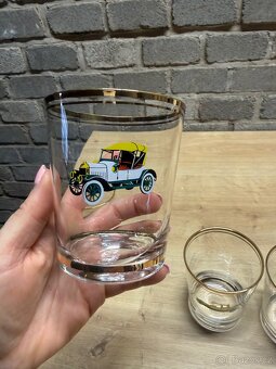 Sada retro skleniček s motivem veteránů – 6 ks, zlatý lem - 3