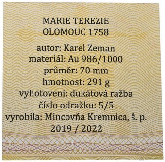 Zlatá medaile Karel Zeman - ražba 5 ks - 3