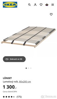 Prodám POSTEL IKEA MALM 160x200 cm + 2x rošt LÖNSET ve skvěl - 3