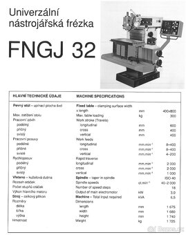 Universální nástrojářská frézka FNGJ32 - 3